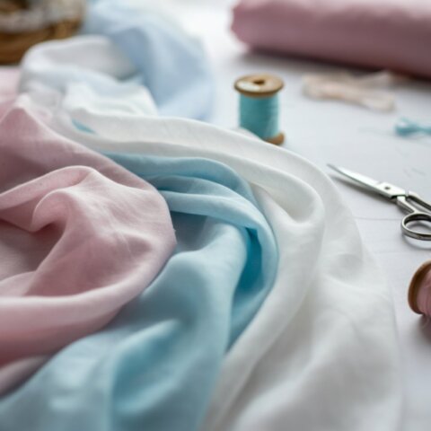 multi coloured lawn fabric on table