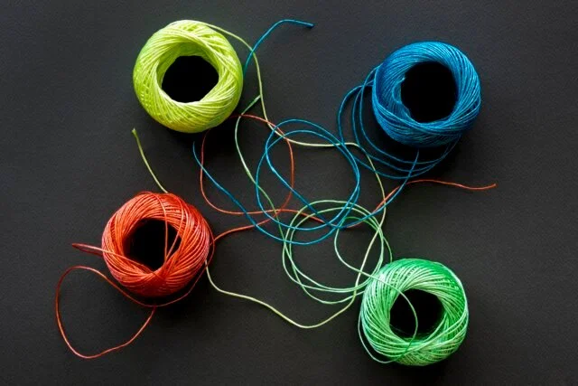 top view of nylon yarn of different colors