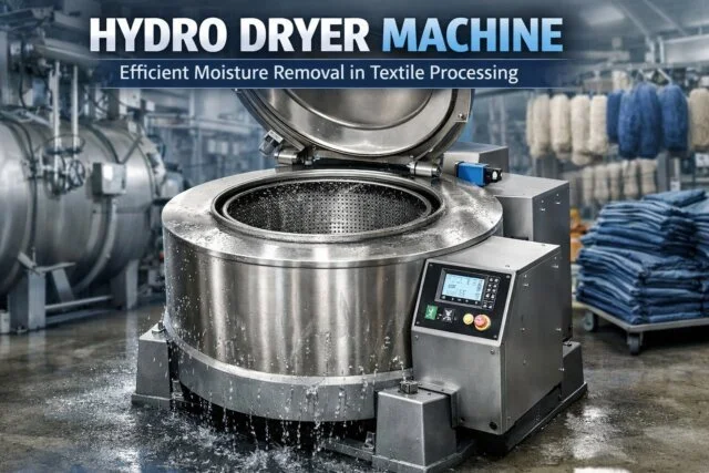 hydro dryer machine with open lid in textile processing